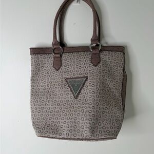Vintage GUESS Monogram Tote Bag - Ostrich Trim & Rhinestone Logo